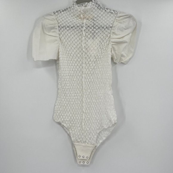 WNDERKAMMER Women's Curved Arm Coloration Bodysuit White Bubble Stitch sz L NWT - Picture 2 of 9